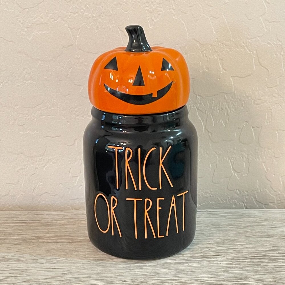 New Rae Dunn Trick Or Treat Canister Jar Container with Lid Pumpkin